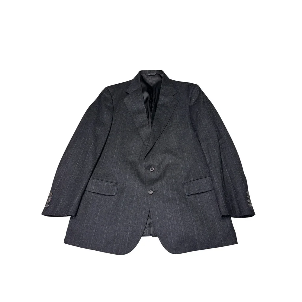 Vintage Polo University Club Ralph Lauren Pinstripe Wool Blazer Charcoal 44R‎